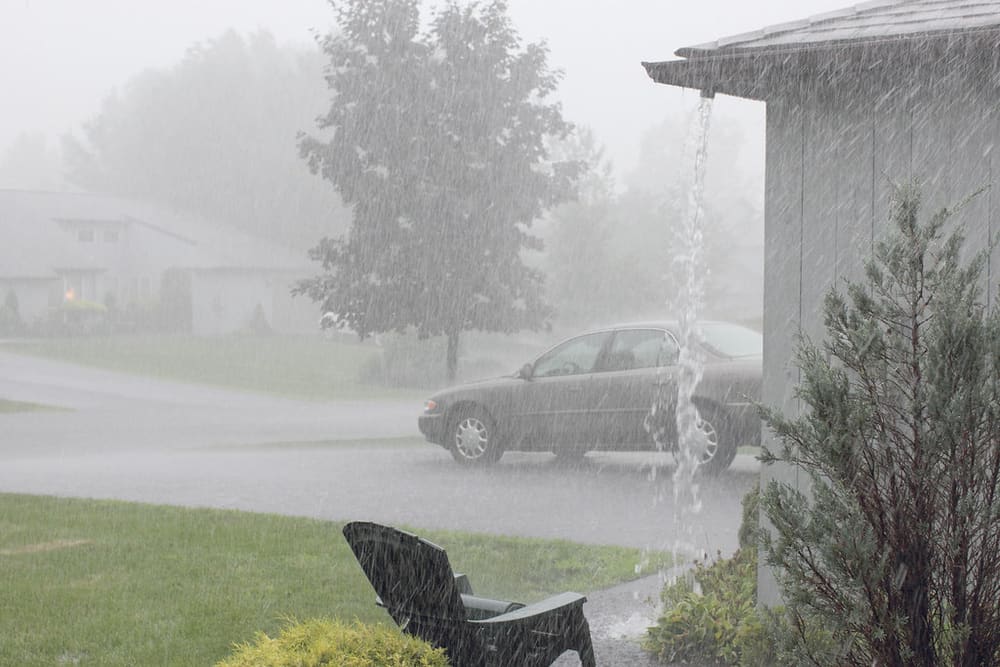 Downspout during heavy rain